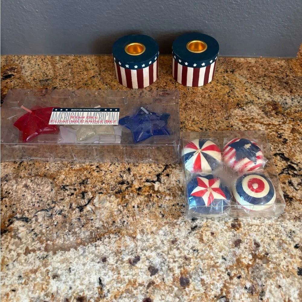 Patriotic Star and Striped Candle Set